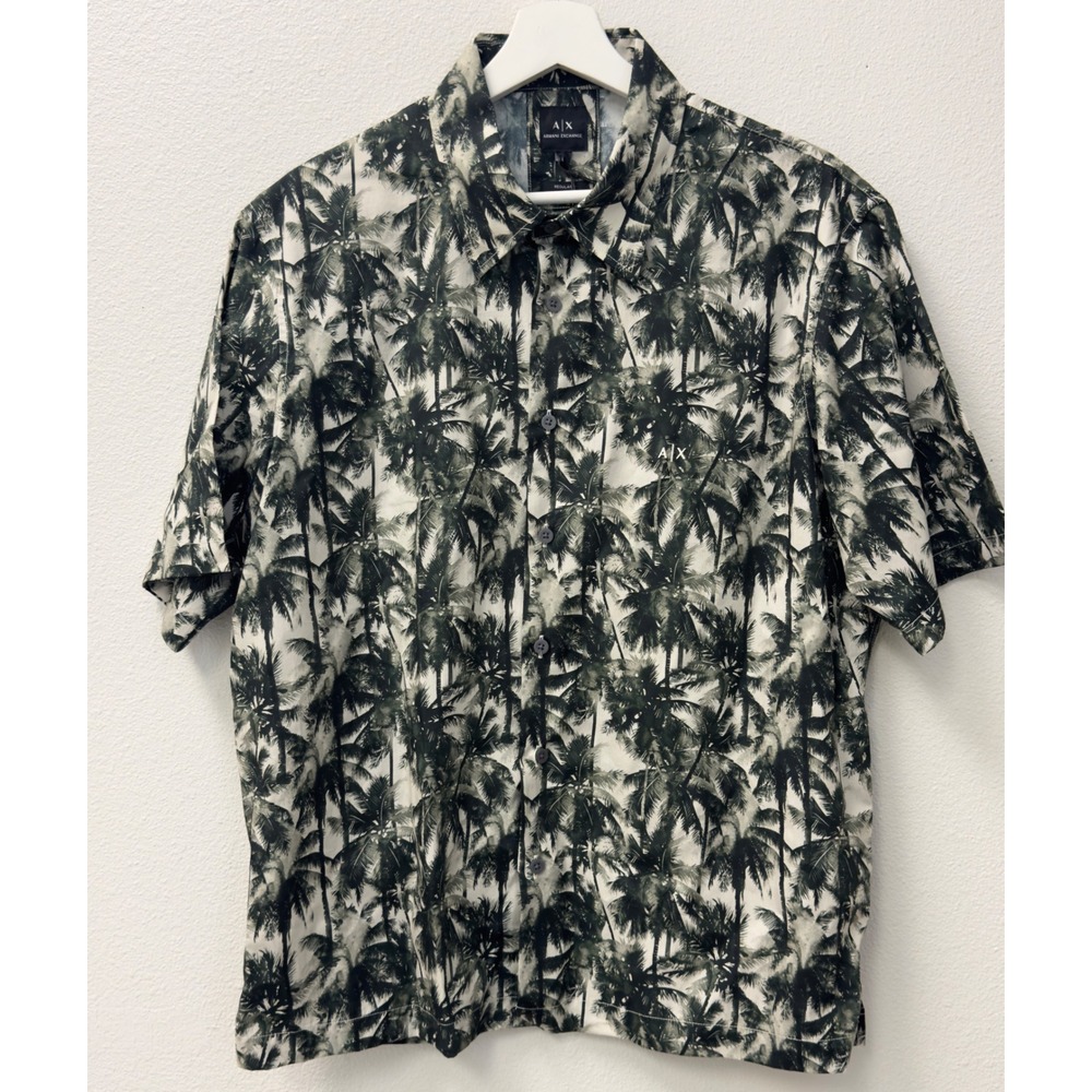 Armani Exchange Palm Tree Shirt Mens L Green New Regular Fit